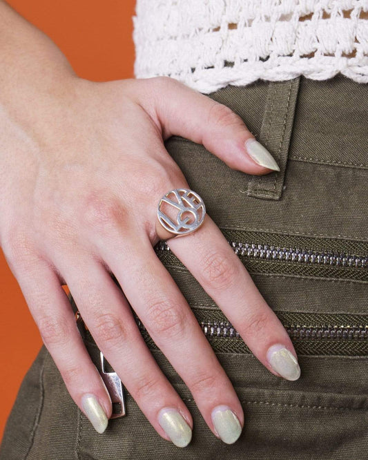 Lydia McBride JEWELRY Sterling Silver LOVE Ring Stock 5 women-men-vintage-clothing