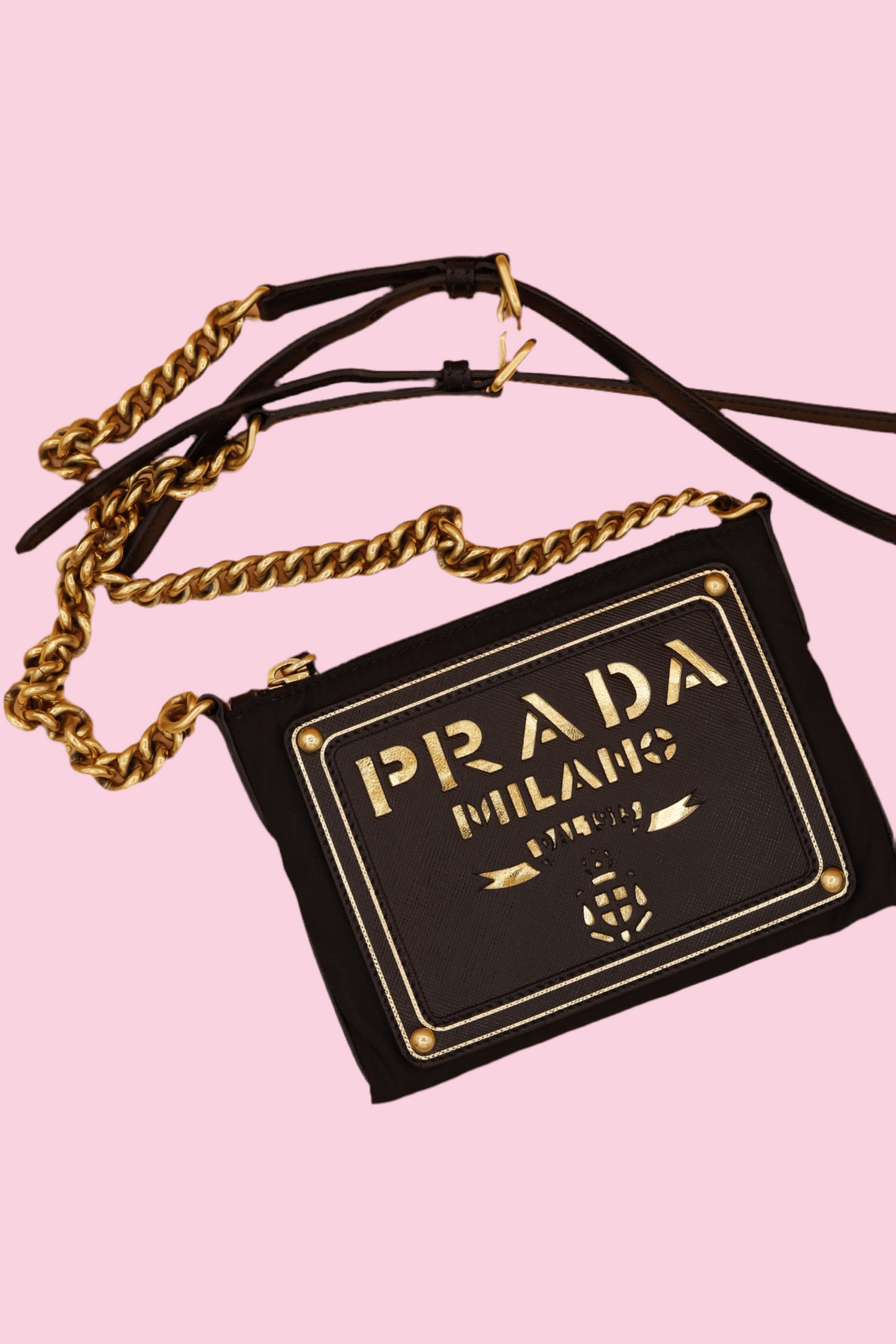 Prada Black & Gold Tessuto Oro Nylon Leather Bag 2000