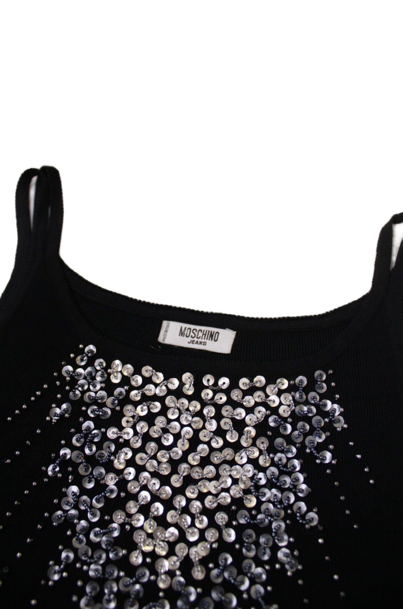 Moschino Jeans, Black Beaded Cropped Tank 1990s