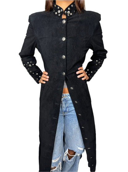 Black Suede Studded Duster Jacket 1980s