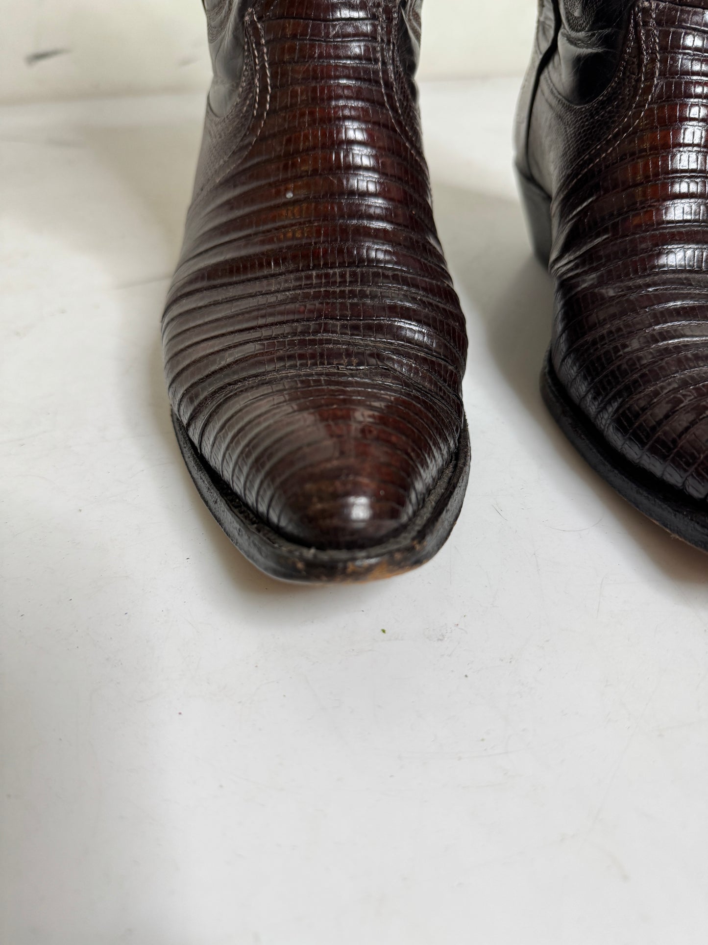 Lucchese Dark Brown Two Tone Lizard Cowboy Boots 1990s