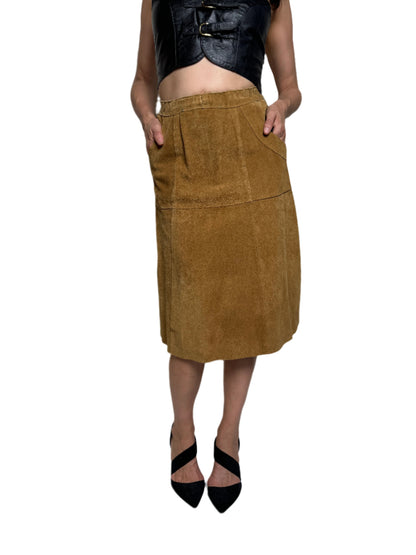 Brown Suede Paneled Midi Skirt 1970s