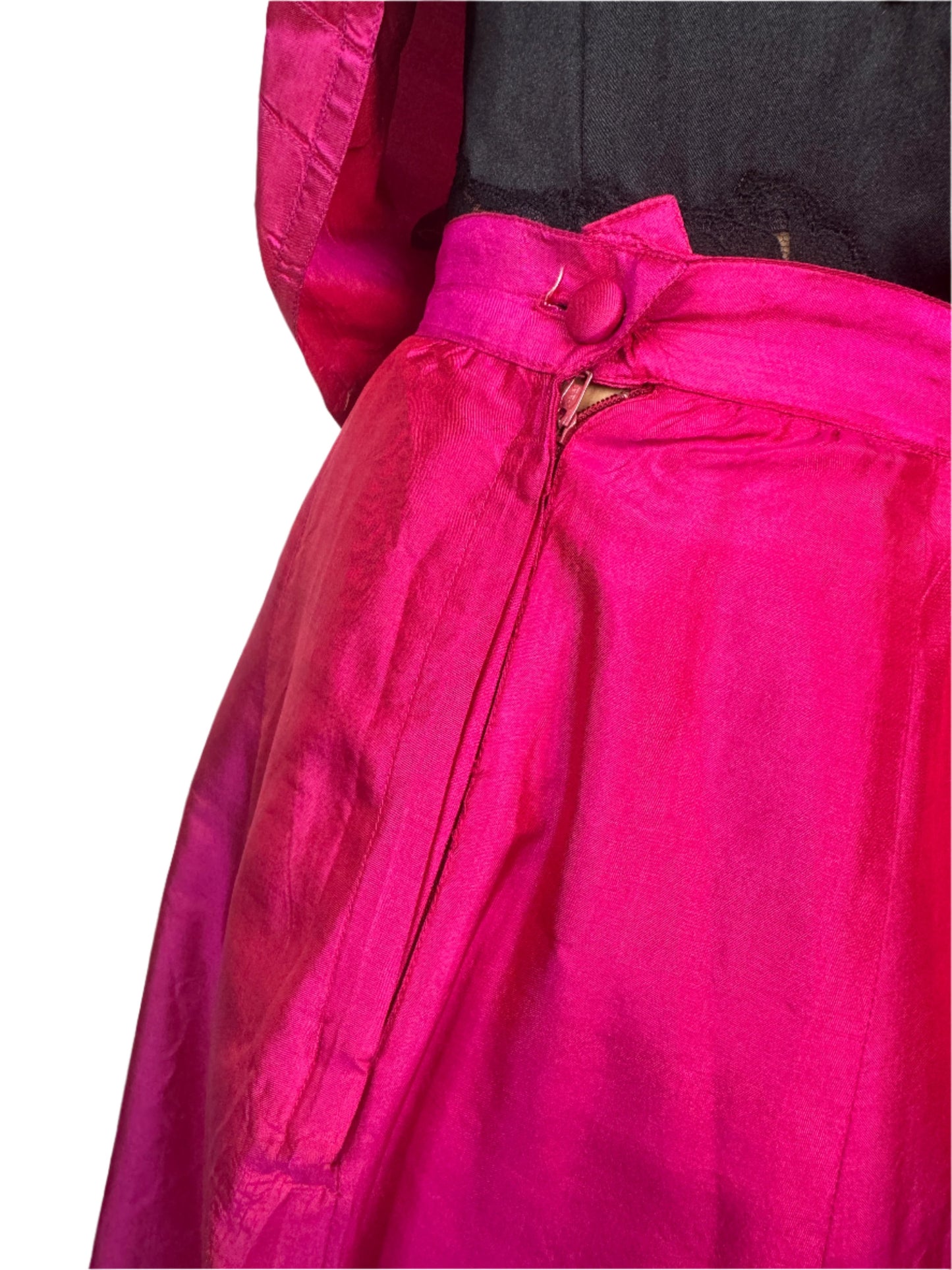 Lorenzo, Silk Fuchsia Two Piece Skirt Set 1980s