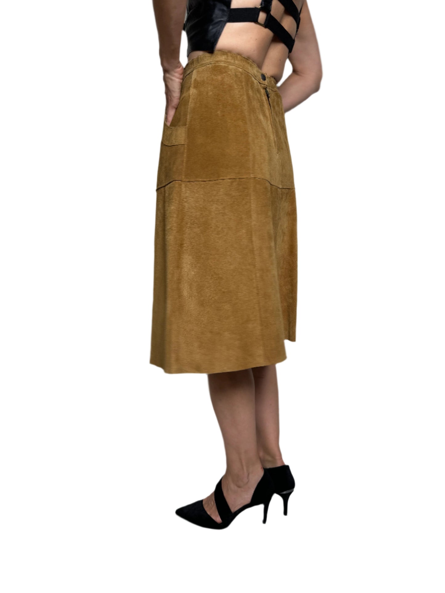 Brown Suede Paneled Midi Skirt 1970s