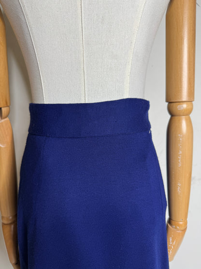 Little Sticks Blue Wool Scalloped Maxi Skirt 1970s