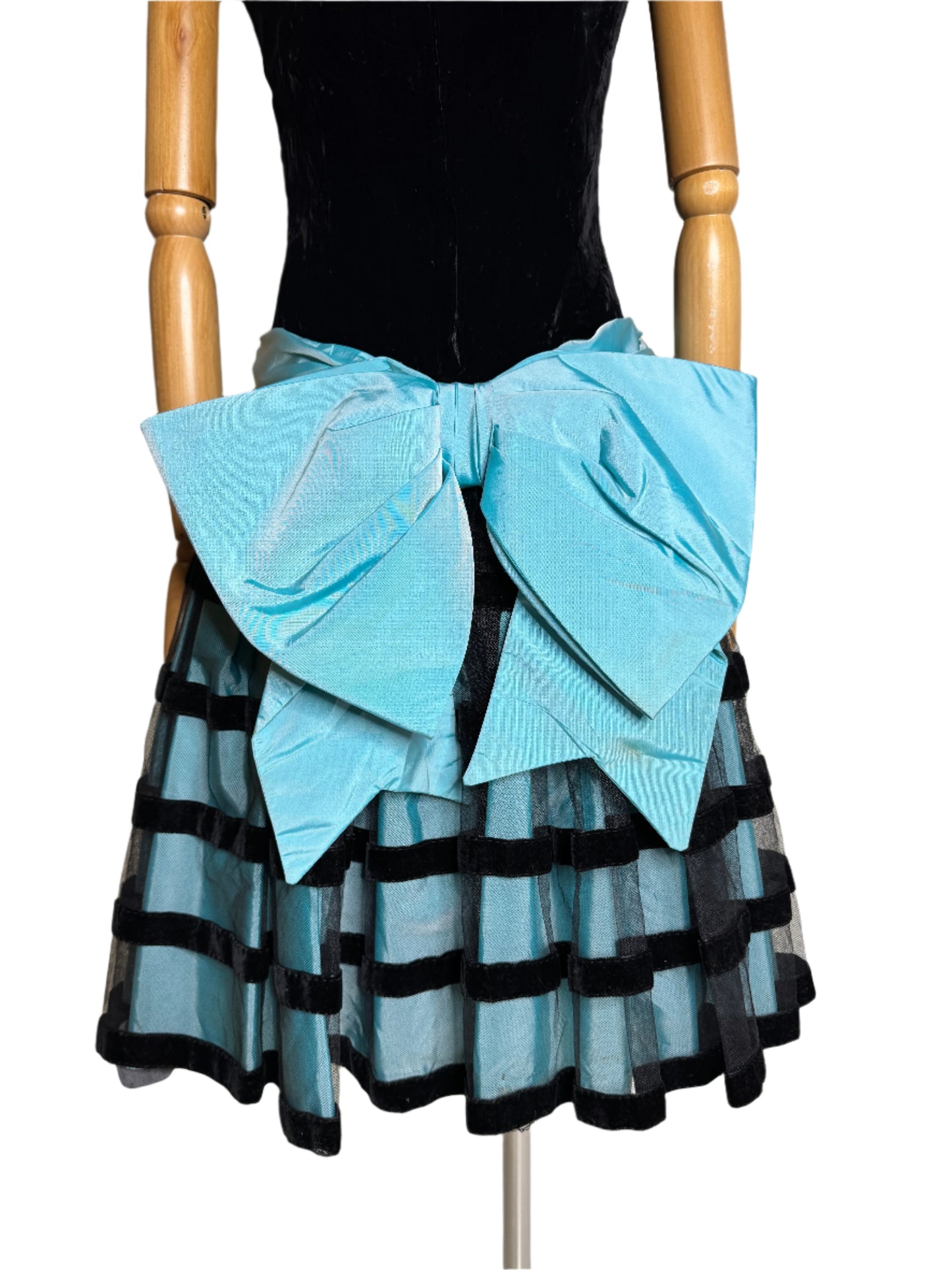 Victor Costa, Black & Blue Dropwaist Dress 1980s