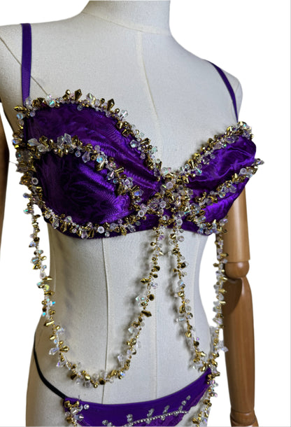 Purple Satin & Gold Beaded Panty Set