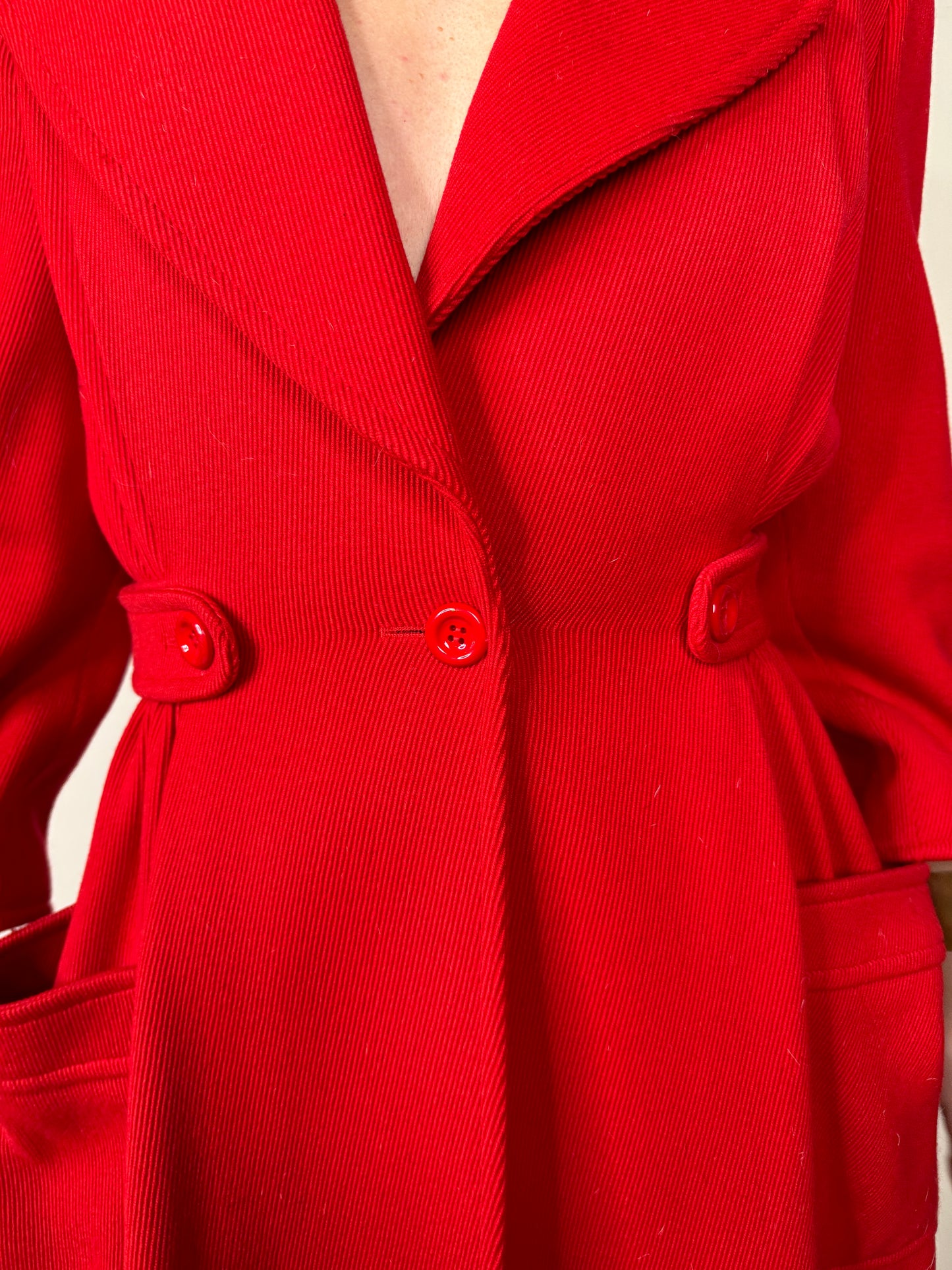 Valentino Boutique, Red Wool Swing Coat 1980s