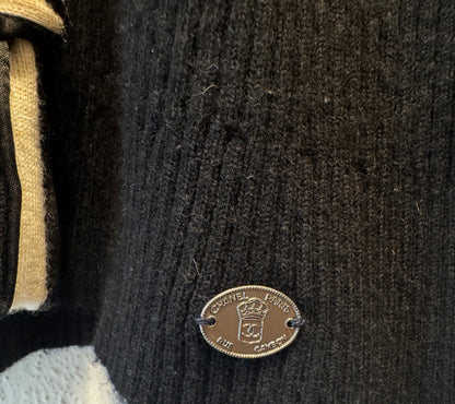 Chanel, Black Knit Wool Sweater w/ Beige Cable Details 2000s