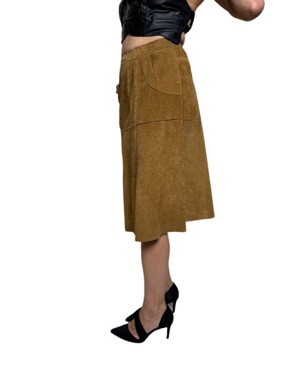 Brown Suede Paneled Midi Skirt 1970s