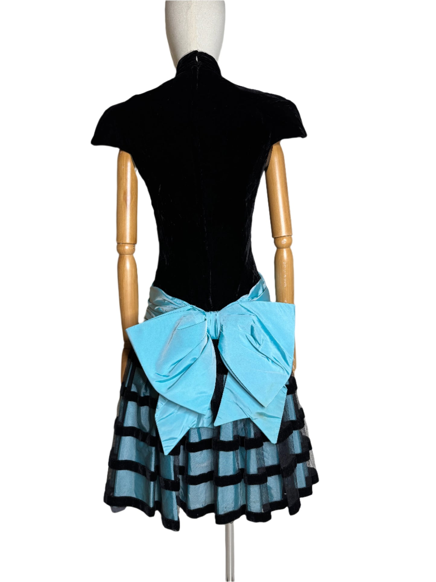 Victor Costa, Black & Blue Dropwaist Dress 1980s