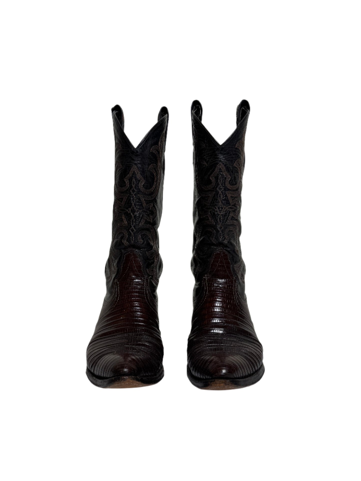 Lucchese Dark Brown Two Tone Lizard Cowboy Boots 1990s
