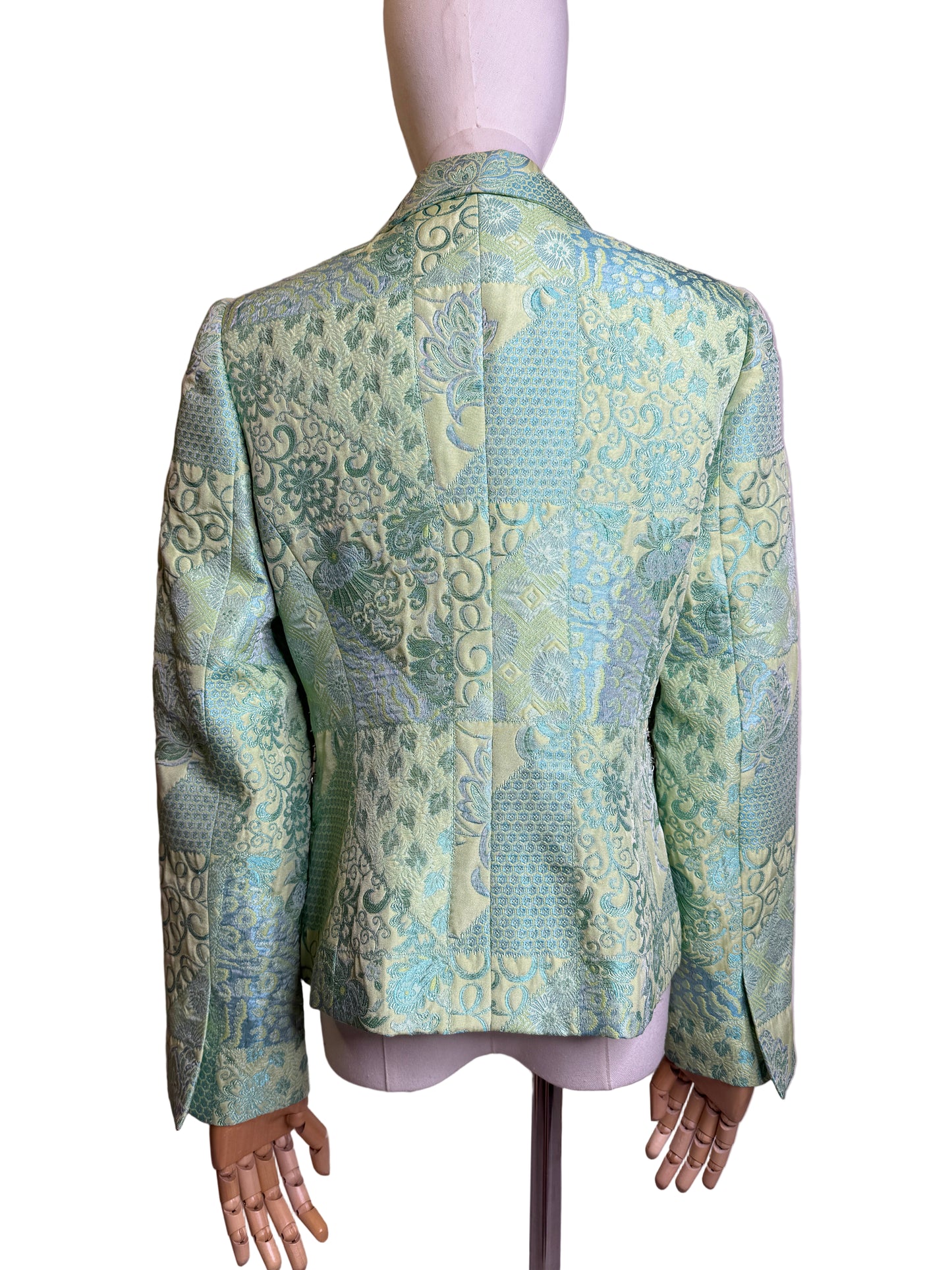 Terry Paris, 1990s Mint Green Brocade Patchwork & Silver Chain Mail Blazer