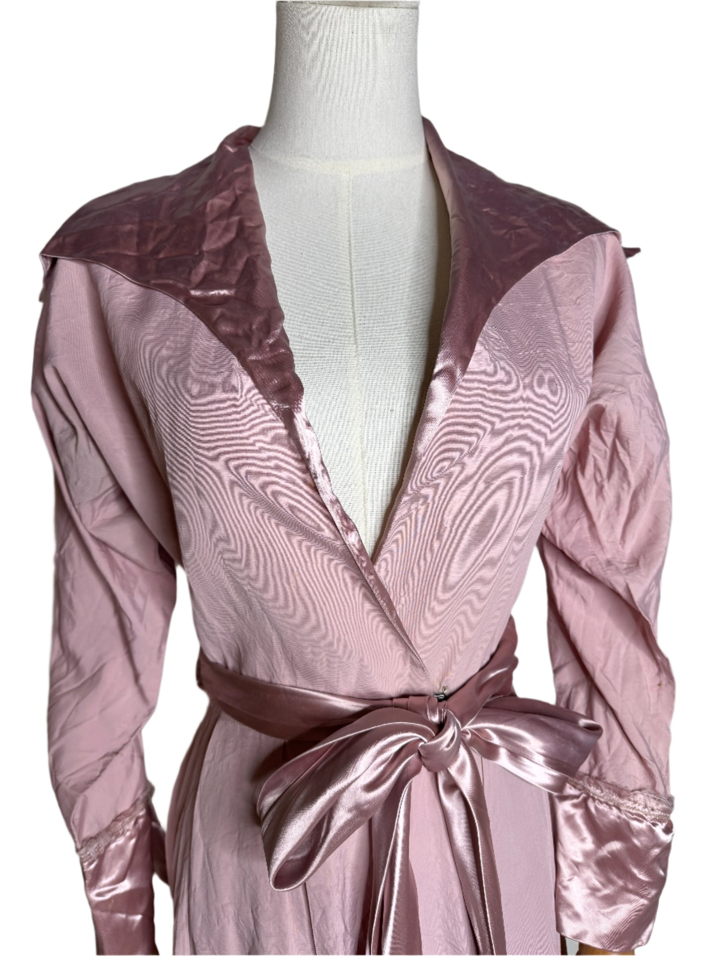 Montaldo's, Pink Evening Wrap Dress w/ Satin Bow & Collar 1940s