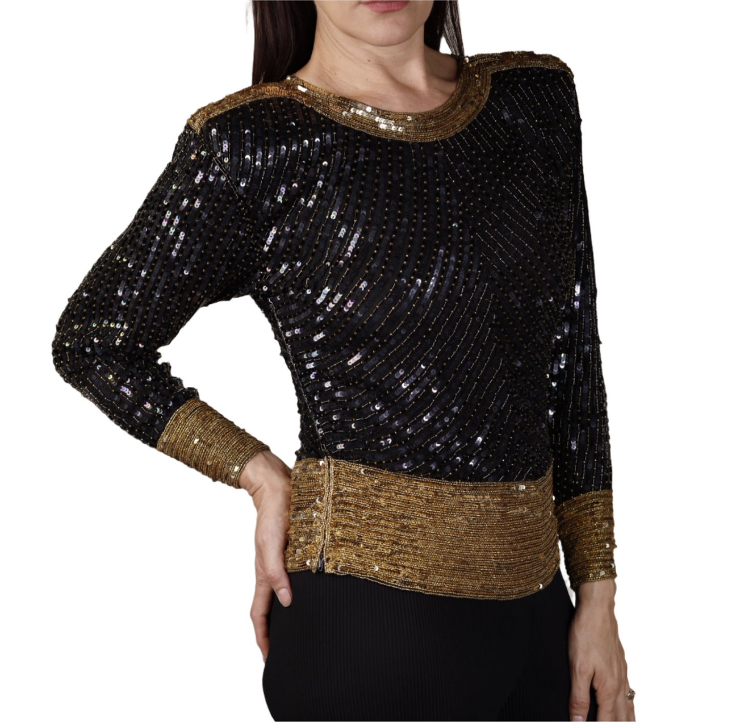 Saint Laurent, Rive Gauche, Black & Gold Beaded Top 1980s