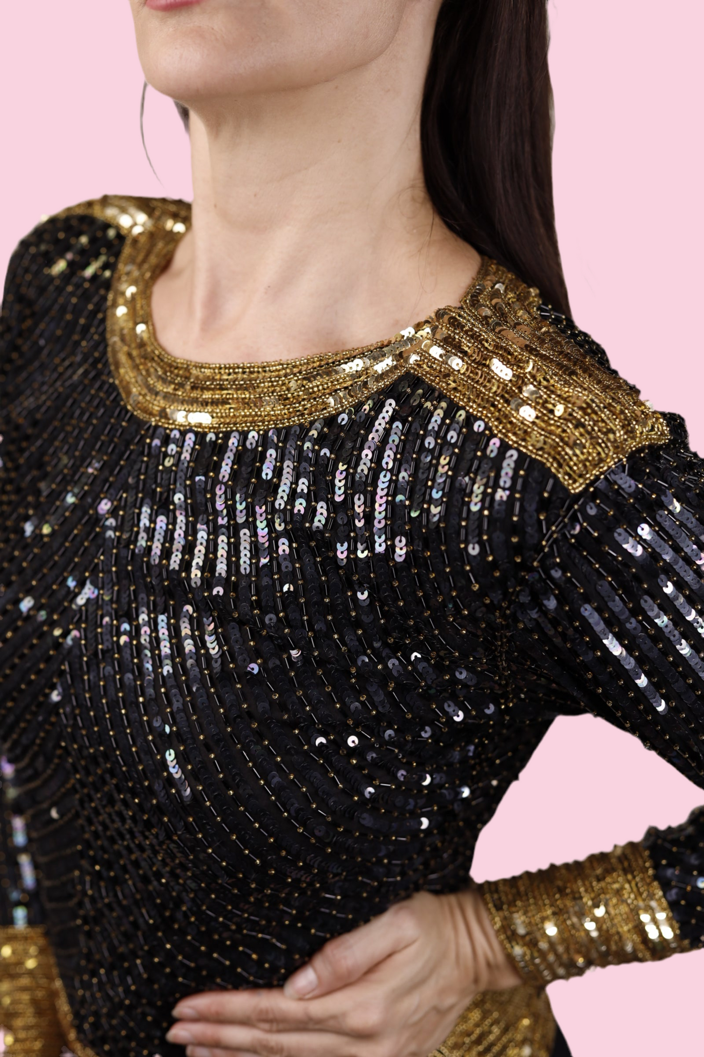 Saint Laurent, Rive Gauche, Black & Gold Beaded Top 1980s