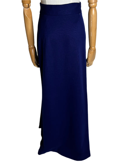 Little Sticks Blue Wool Scalloped Maxi Skirt 1970s