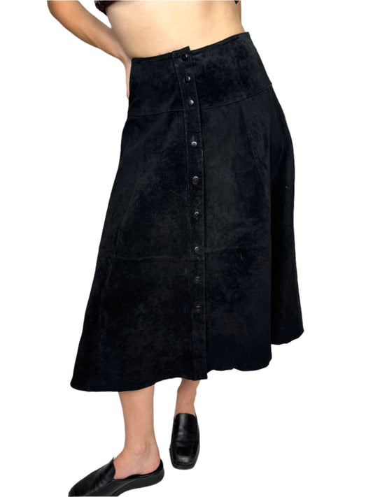 Pia Rucci, Black Suede Buttoned Skirt 1980s