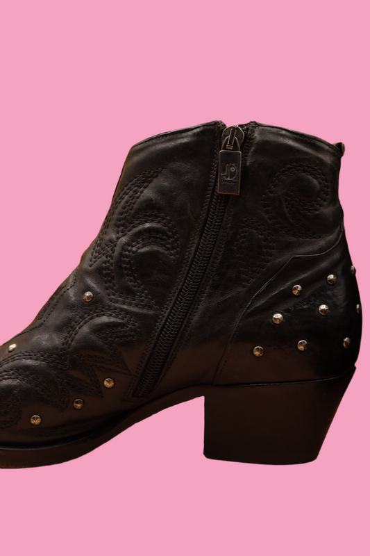 Jo Ghost Black Leather Studded Boots Y2K