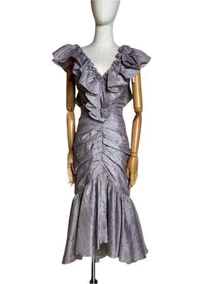 Lavender Rose Embellished 1980s Ruffle Party Dress