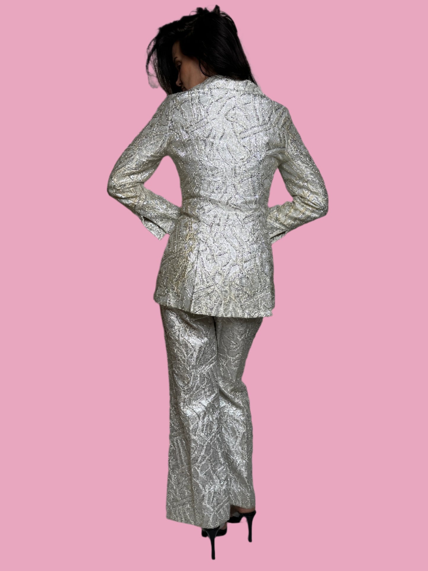 Disco Silver Metallic Pant Suit 1970s