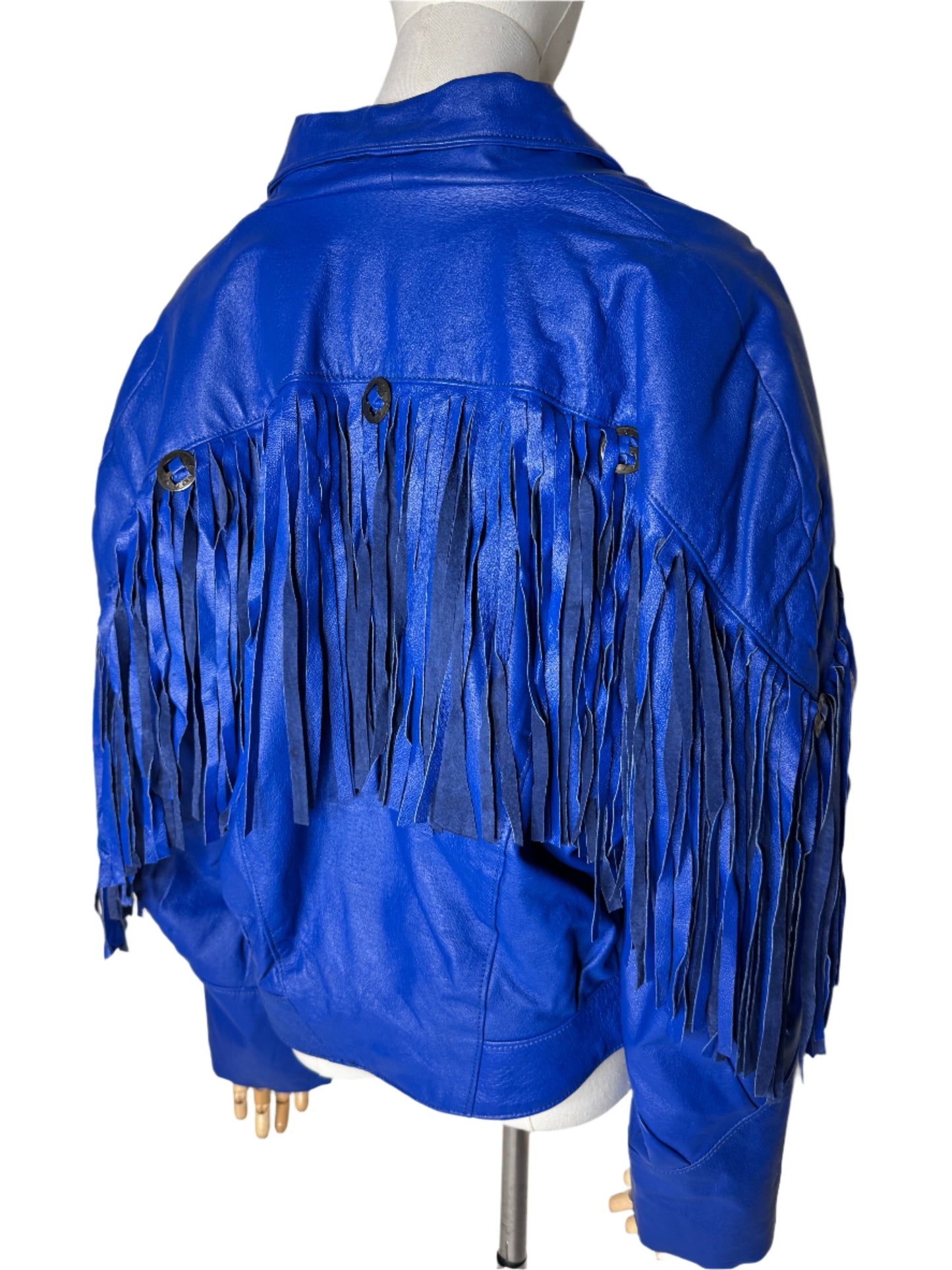 MPW Cobalt Blue Moto Fringed Jacket 1980s