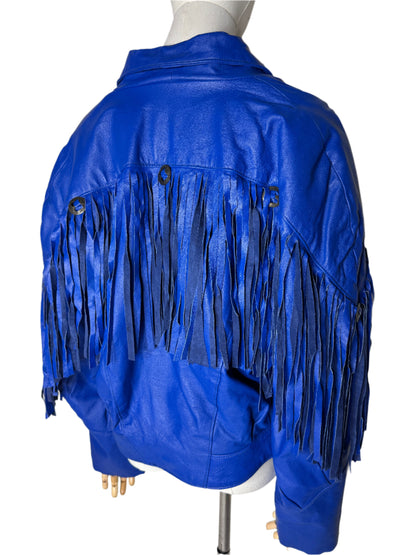 MPW Cobalt Blue Moto Fringed Jacket 1980s