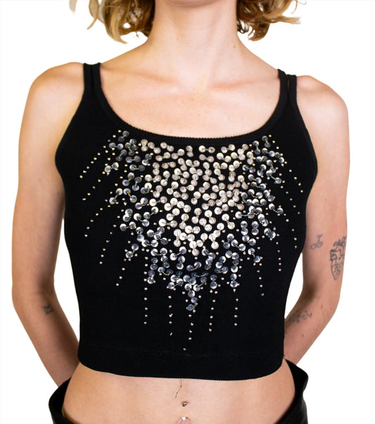 Moschino Jeans, Black Beaded Cropped Tank 1990s