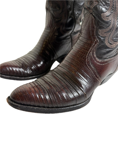 Lucchese Dark Brown Two Tone Lizard Cowboy Boots 1990s