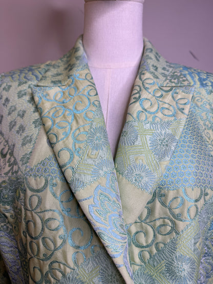 Terry Paris, 1990s Mint Green Brocade Patchwork & Silver Chain Mail Blazer