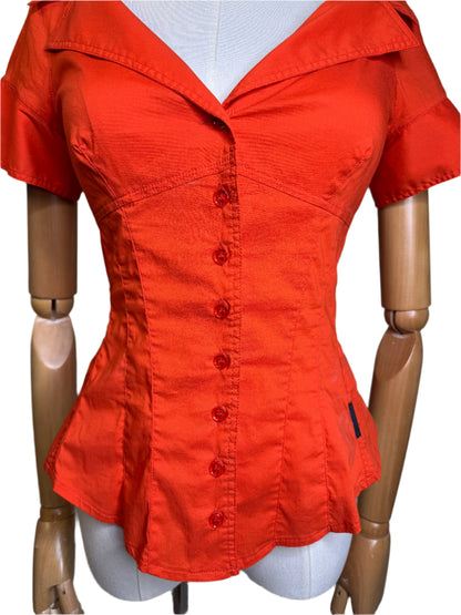 Armani Jeans, Orange Cotton Paneled Top 2001