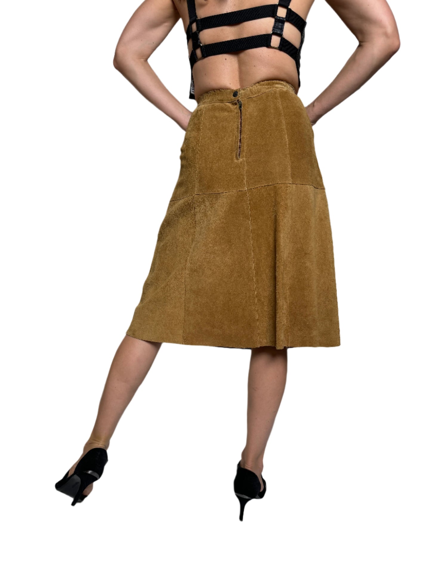 Brown Suede Paneled Midi Skirt 1970s