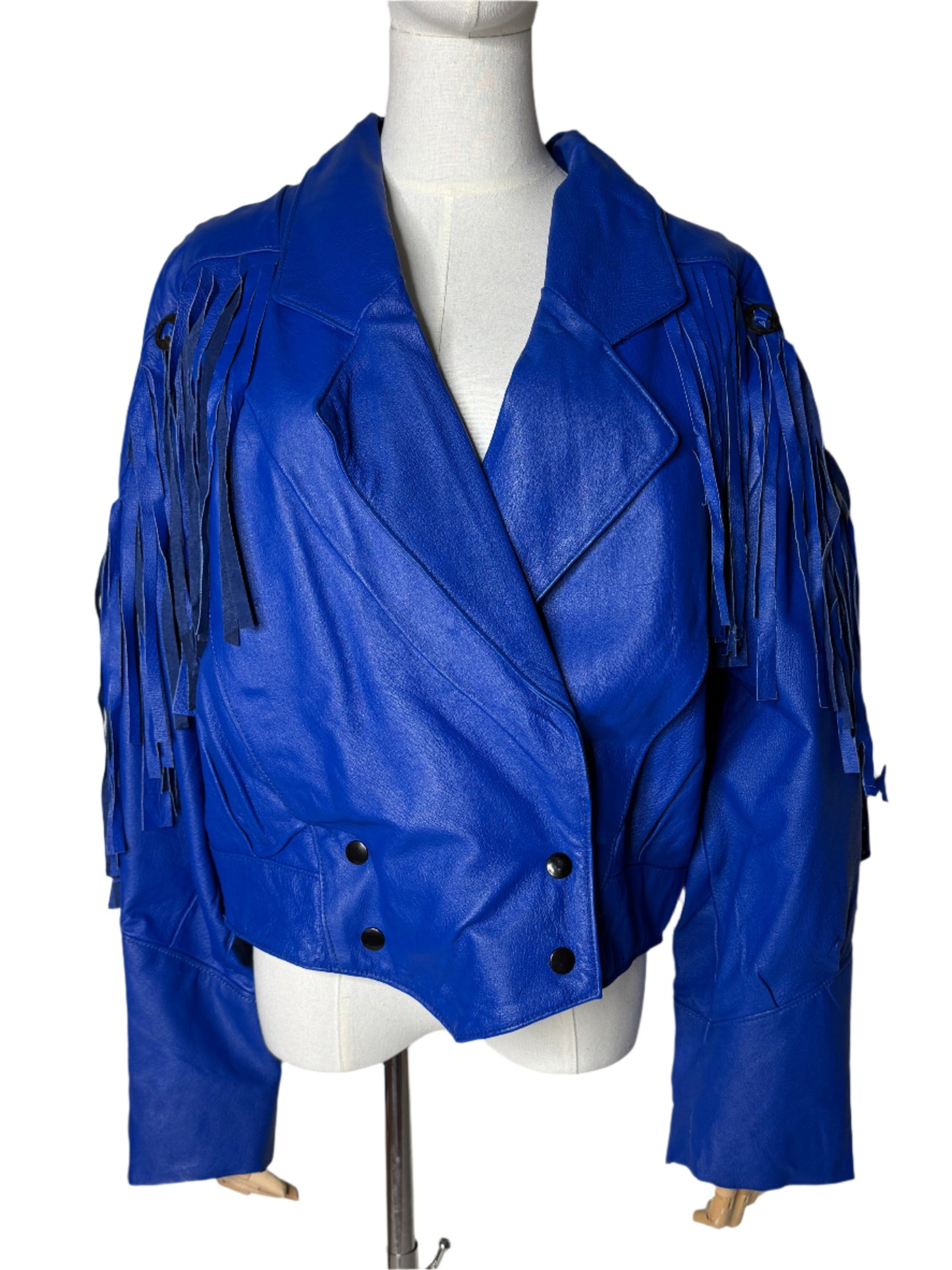 MPW Cobalt Blue Moto Fringed Jacket 1980s