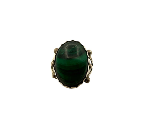 Sterling Silver & Malachite Womens Ring 1960s