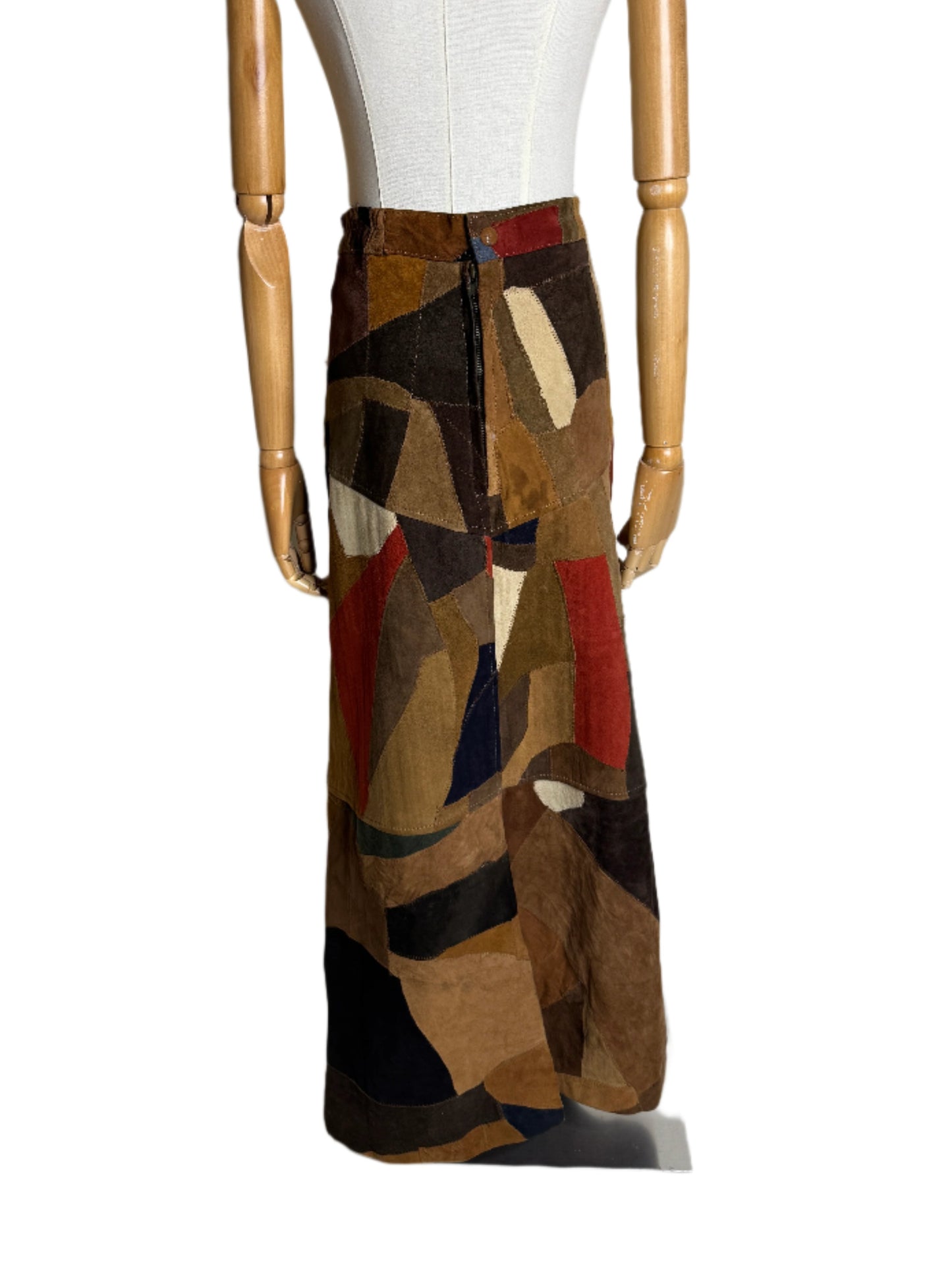 Patchwork Leather Suede Maxi Skirt 1970s