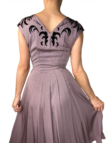 Mauve Silk Faille Midi Dress 1940s Mauve Silk Faille Midi Dress 1940s