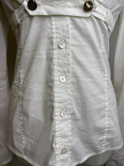 Gucci, White Cotton Blouse V-Neck, Buttoned Empire Waist 2000s