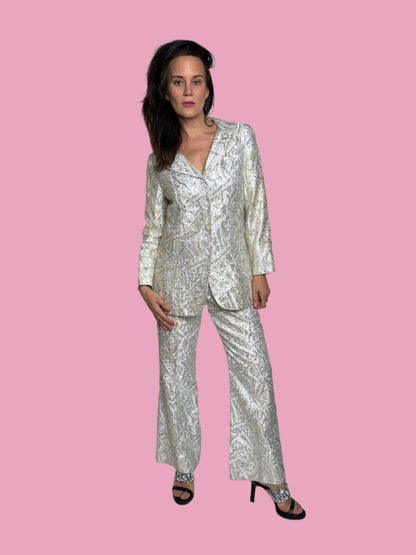 Disco Silver Metallic Pant Suit 1970s