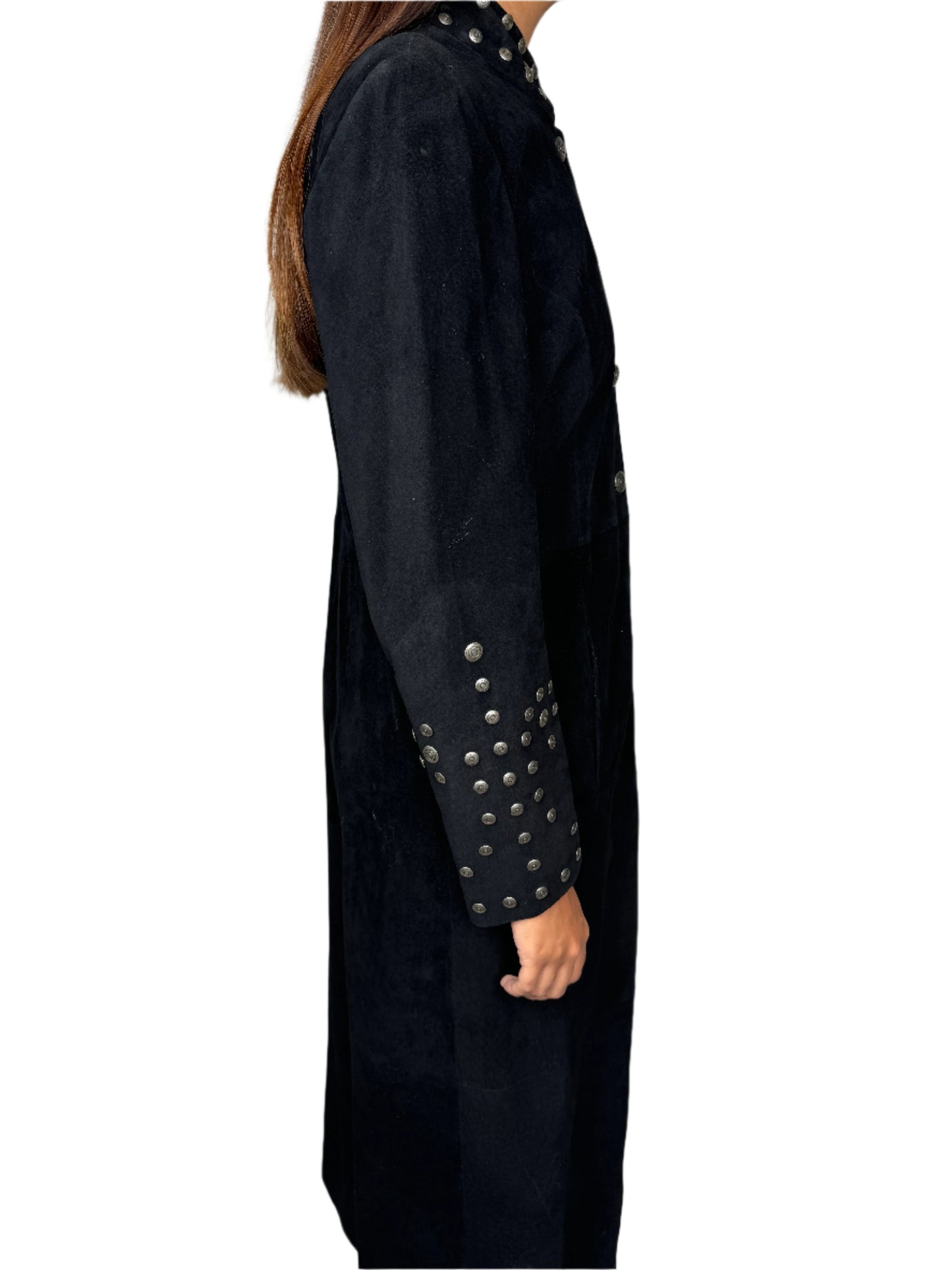 Black Suede Studded Duster Jacket 1980s