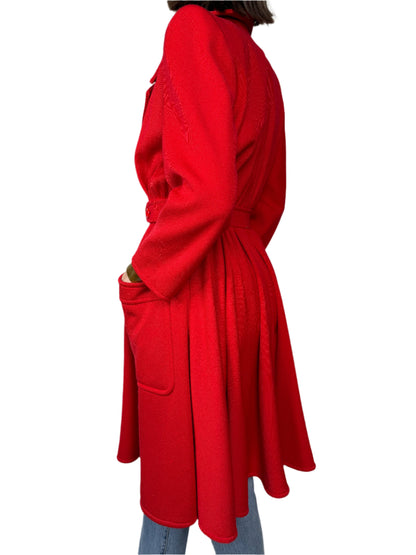 Valentino Boutique, Red Wool Swing Coat 1980s