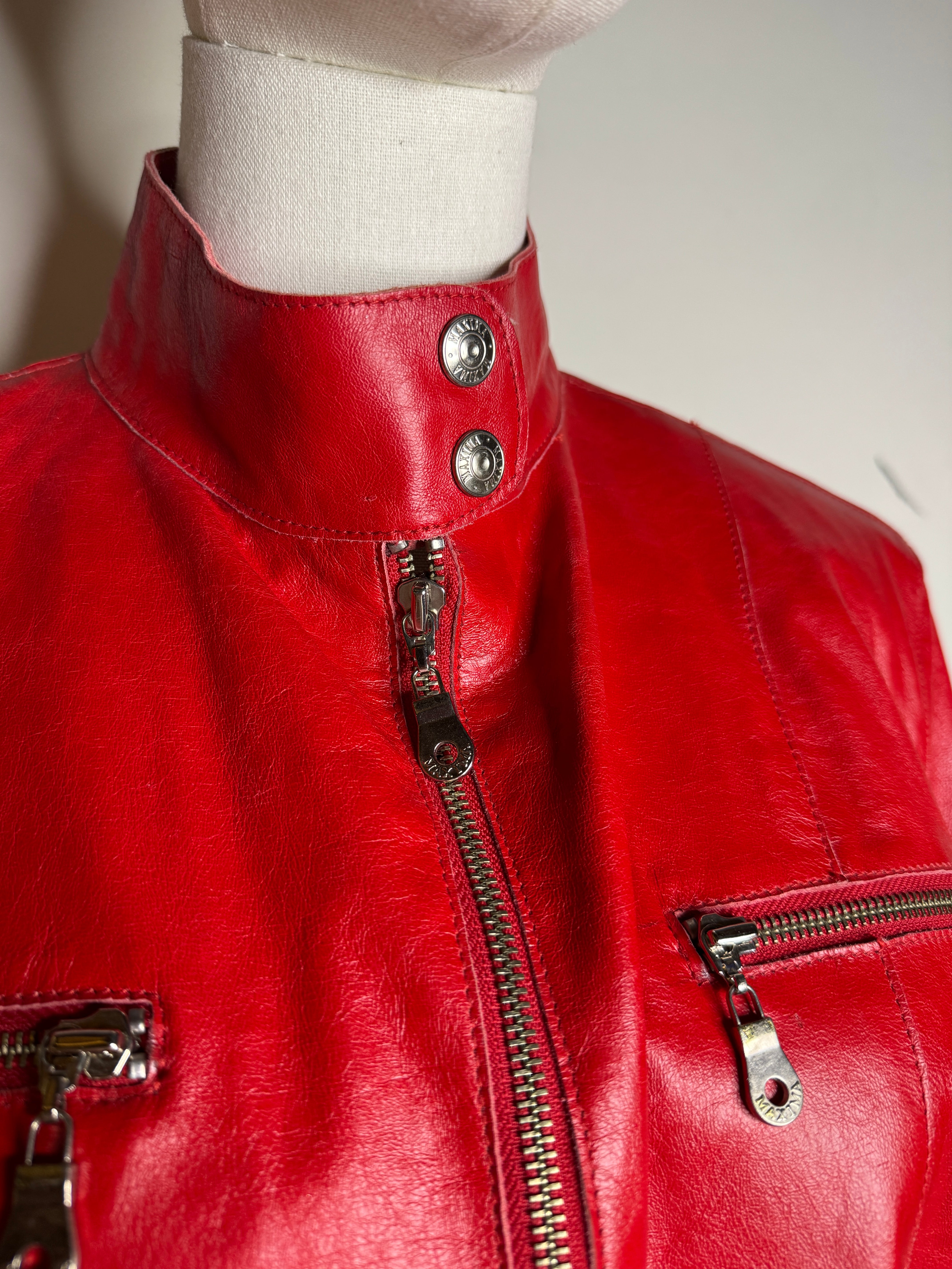 Maxima Red Leather Moto Jacket 1990s – House of Strut