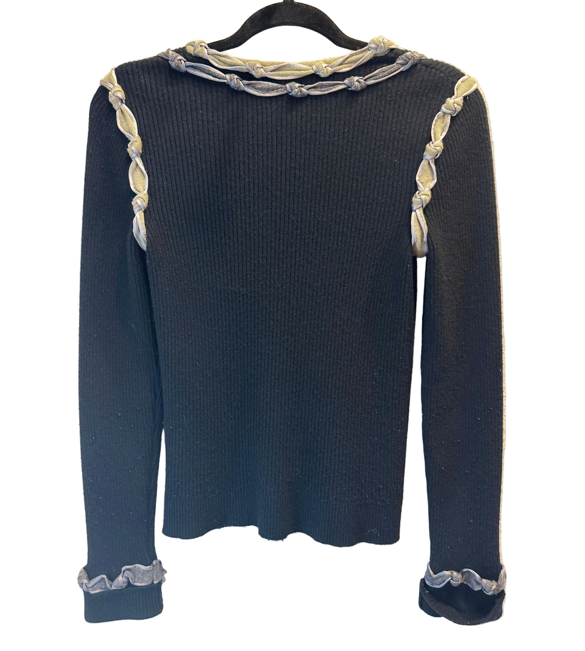Chanel, Black Knit Wool Sweater w/ Beige Cable Details 2000s