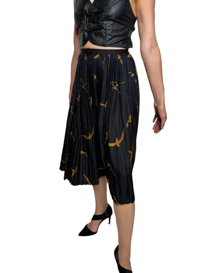 Daniel Hechtor Paris, Black Pleated Silk Circle Skirt 1980s