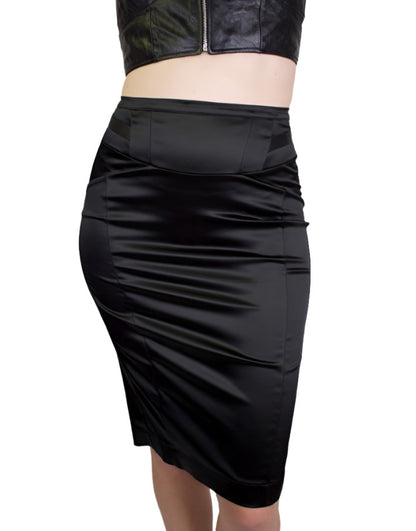 Roberto Cavalli Black Satin Pencil Skirt Y2K