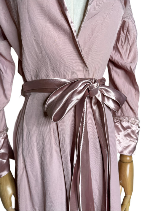 Montaldo's, Pink Evening Wrap Dress w/ Satin Bow & Collar 1940s