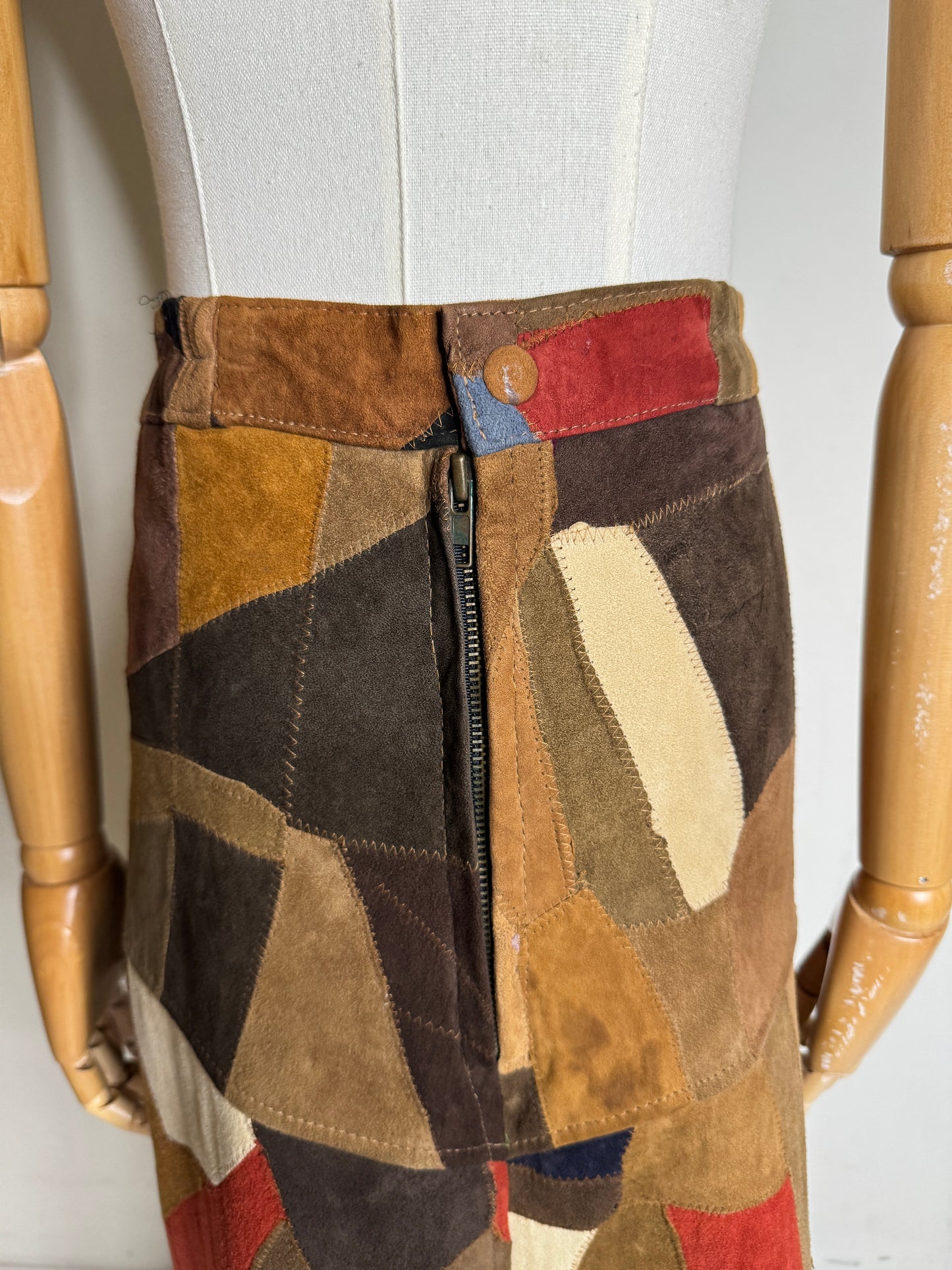 Patchwork Leather Suede Maxi Skirt 1970s