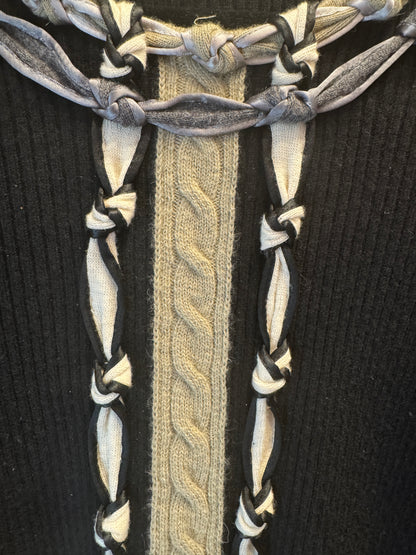 Chanel, Black Knit Wool Sweater w/ Beige Cable Details 2000s