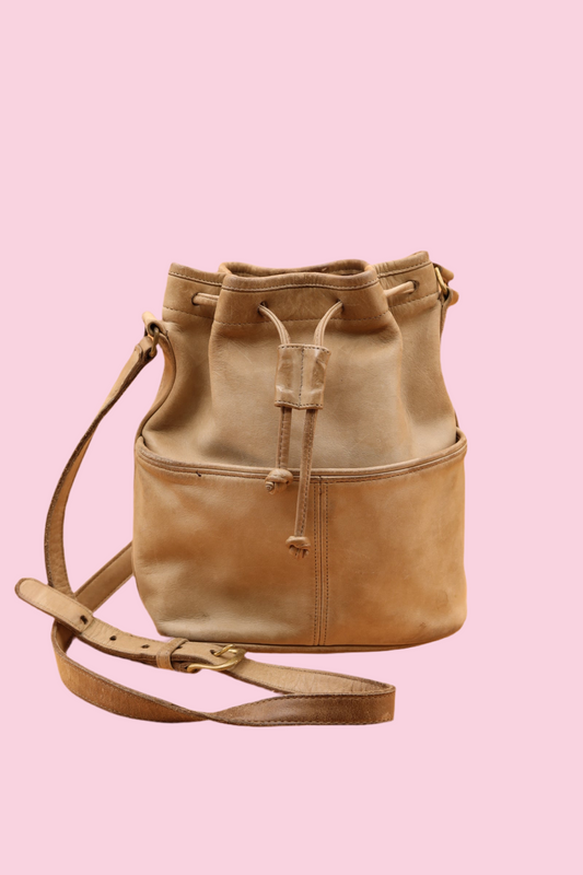 Coach Tan Mini Bucket Distressed Leather w/ Drawstring Closure 1980s