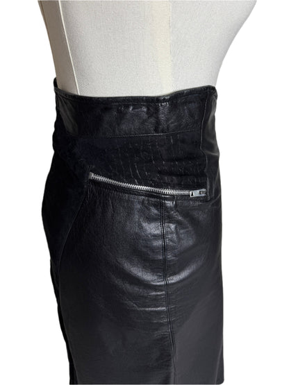 DD Black Leather Pencil Skirt w/ Exterior Zipper 1980s