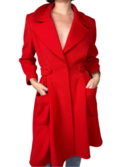 Valentino Boutique, Red Wool Swing Coat 1980s